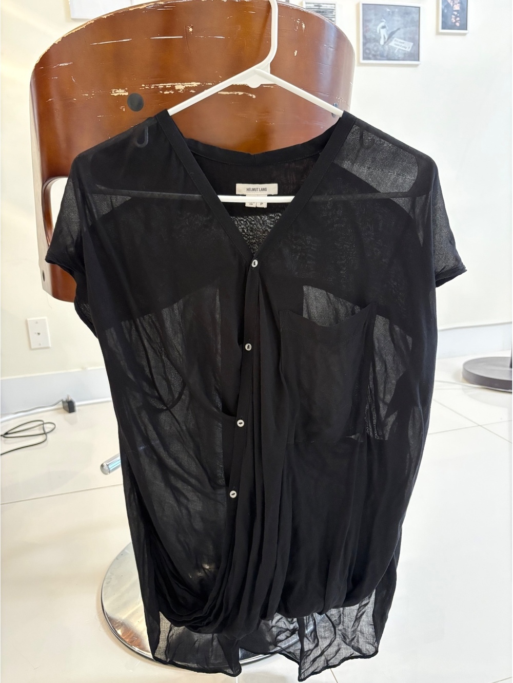 Helmut Lang Sheer Button Crossover Sleeveless Top